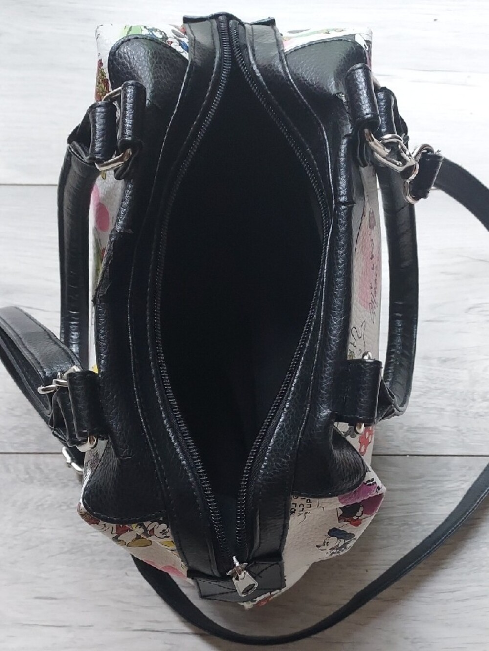 Disney Printed Satchel, Bag,Purse with Black Trim and Multicolor Characters - Picture 2 of 15